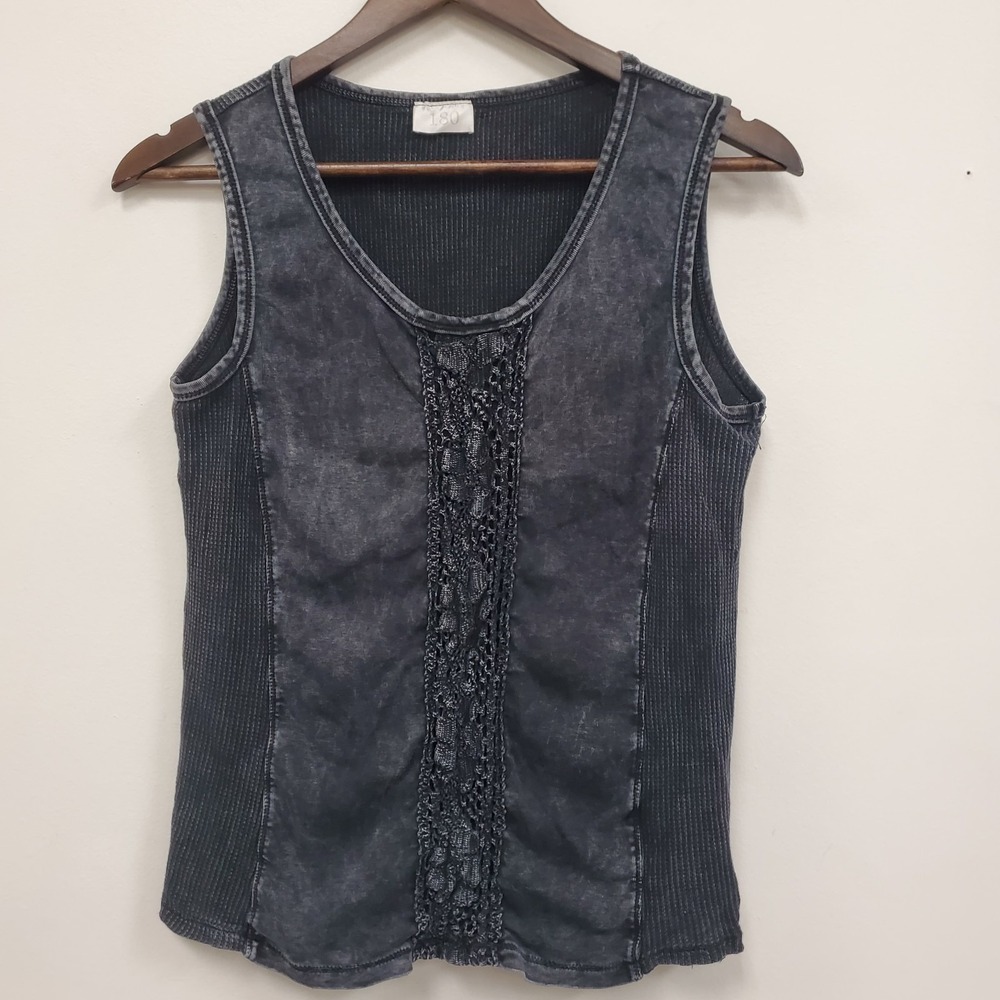 Goth Grunge Emo Sleeveless Tank Top Size L Distressed Black Scoop Neck Biker